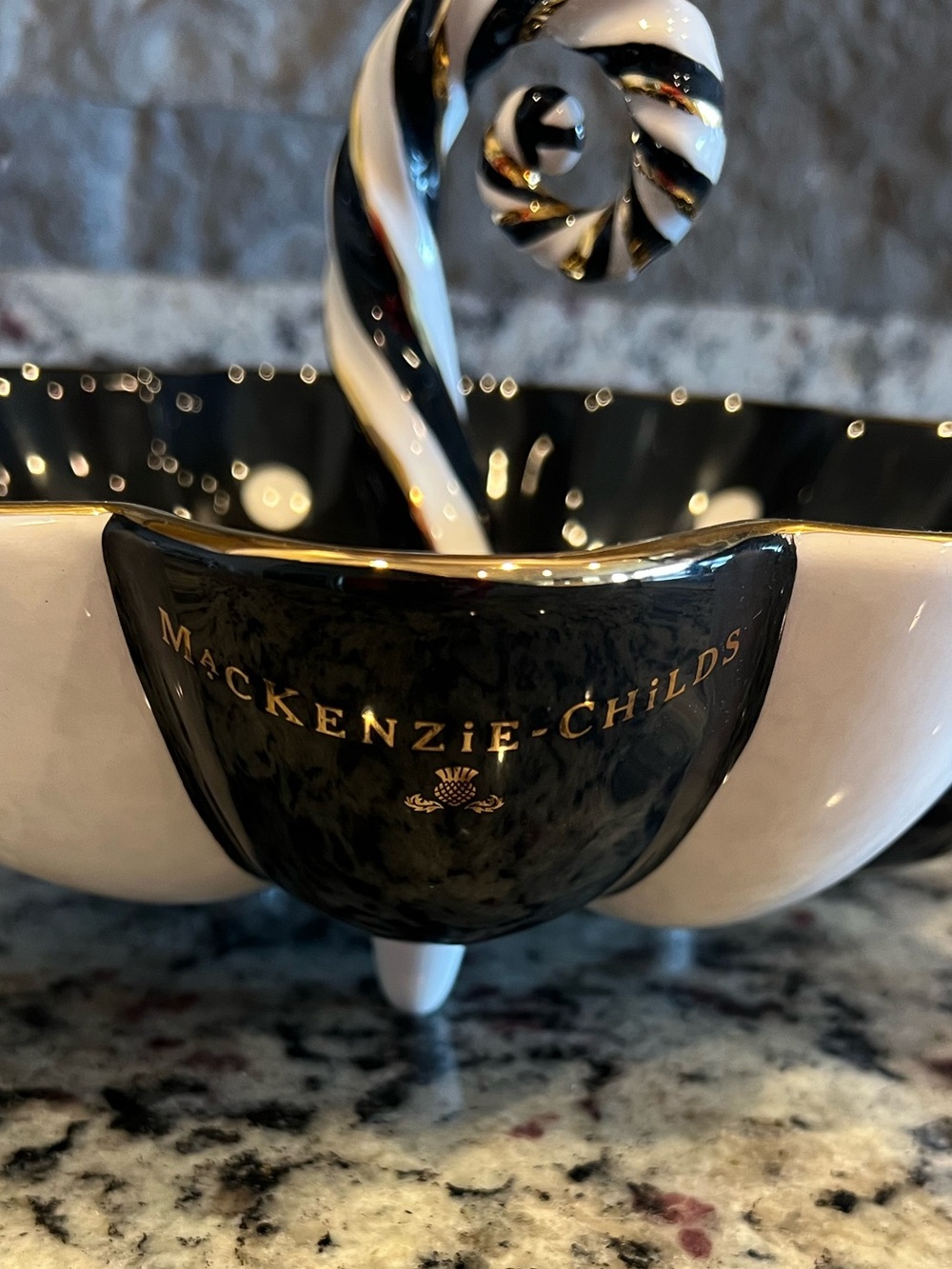MacKenzie-Childs Vintage Black and White Stemmed Bowl 10." Retired and Rare! - Picture 7 of 10